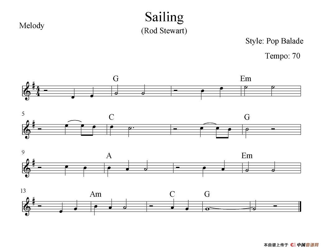 Sailing（远航）电子琴谱