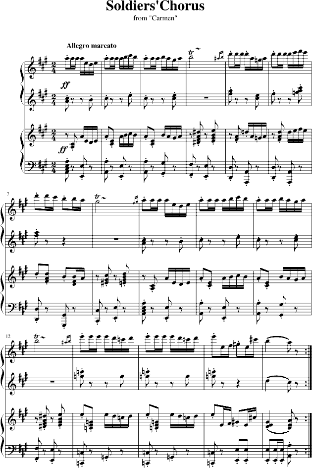 卡门序曲- 四手联弹钢琴谱