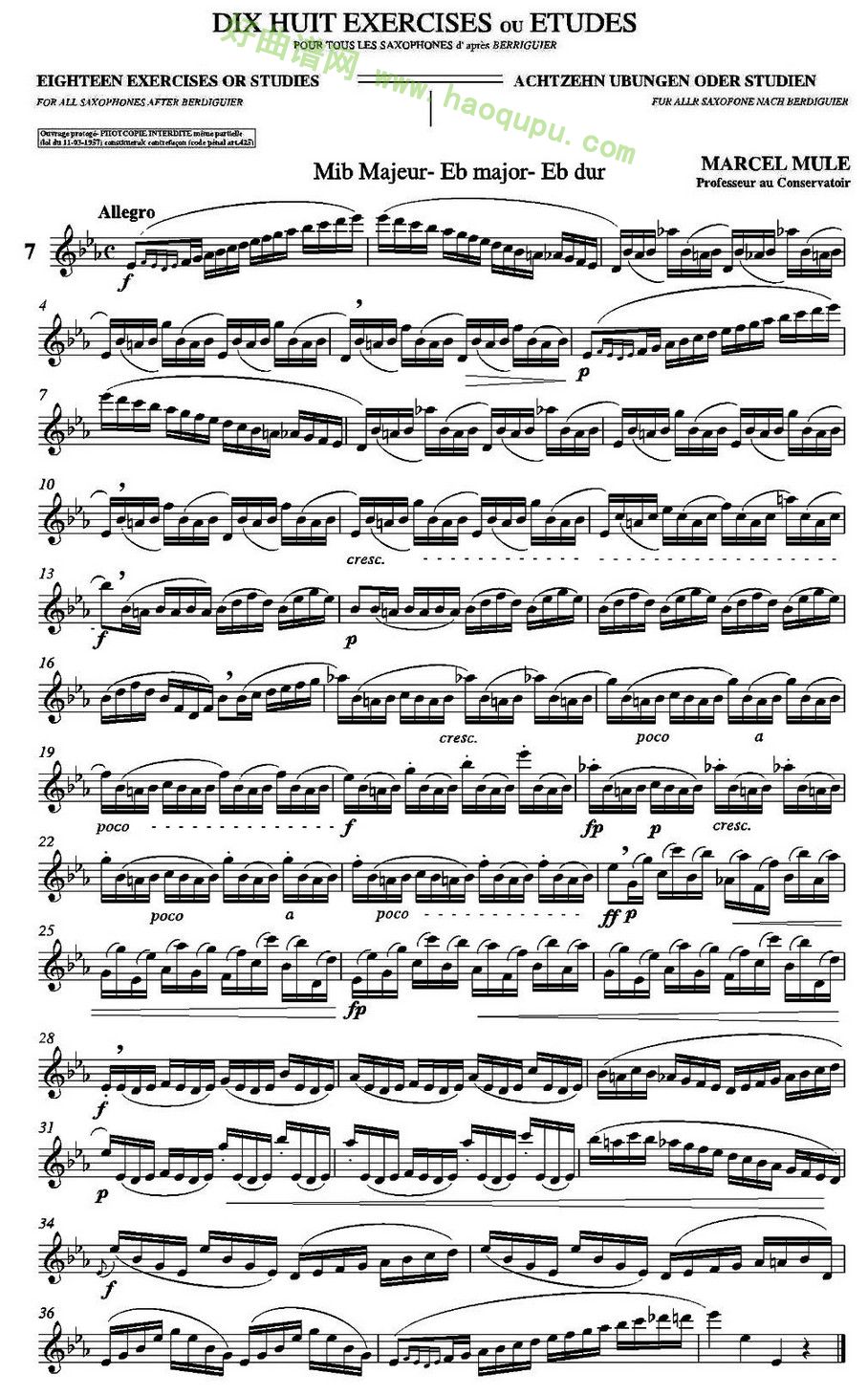 《马瑟·穆勒18首练习曲》（7）萨克斯简谱