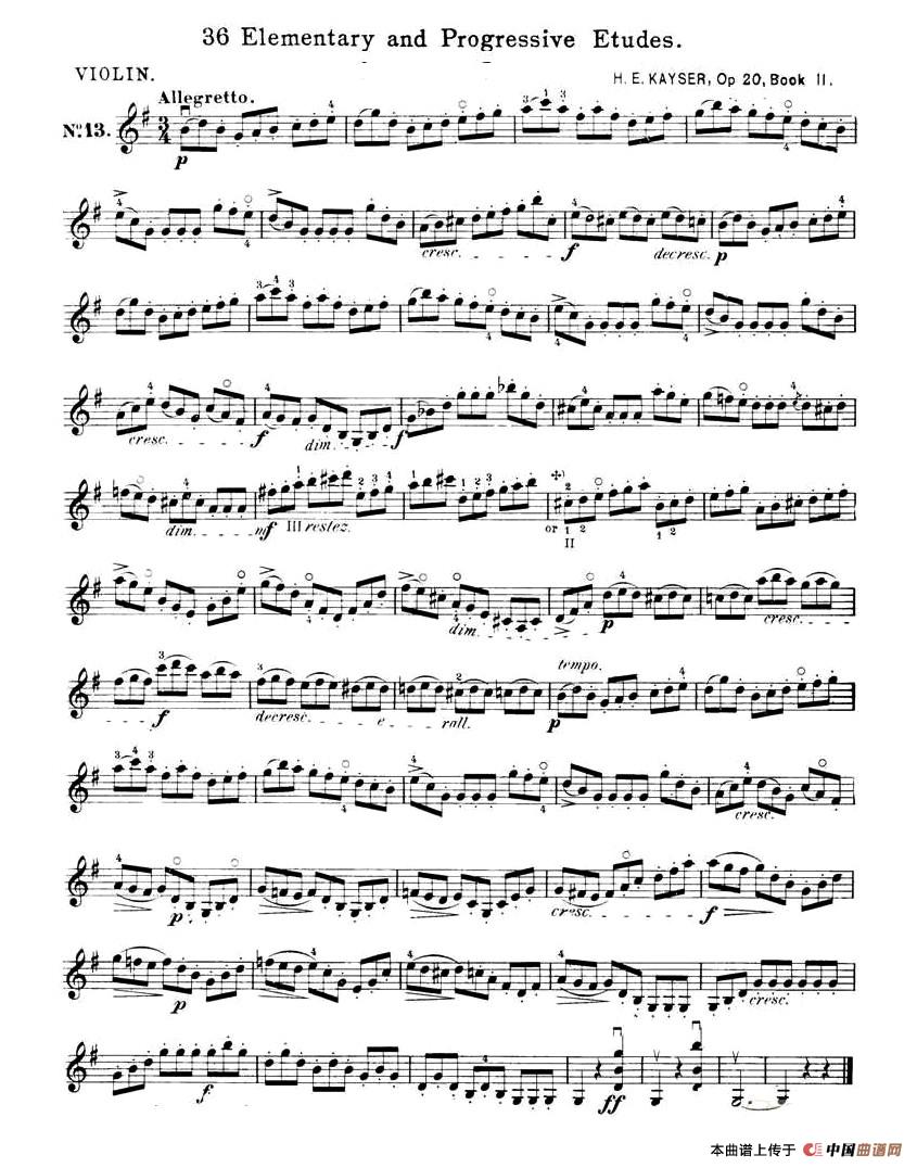 开塞（KAYSER 36首小提琴练习曲之13）小提琴谱