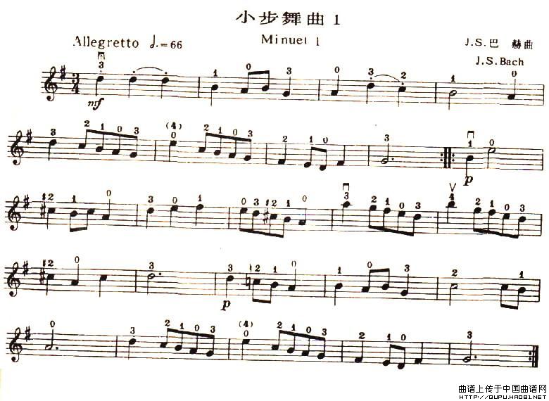 小步舞曲（巴赫作曲版、3首）小提琴谱