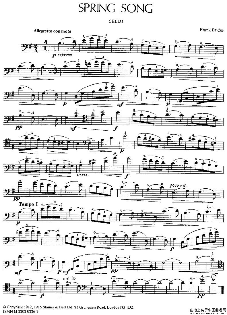 SPRING SONG - 春之歌（大提琴谱）小提琴谱