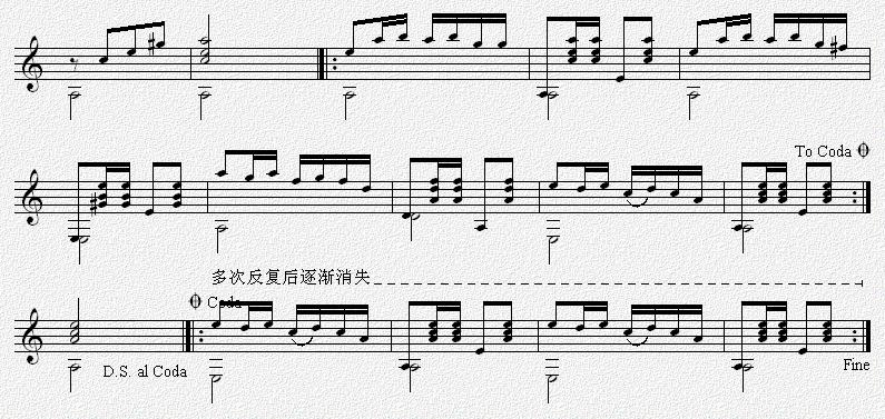 家乡 吉他独奏谱（五线谱）吉他谱