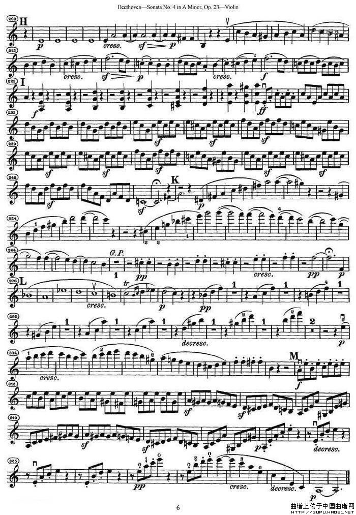 贝多芬第四号小提琴奏鸣曲a小调op.23小提琴谱