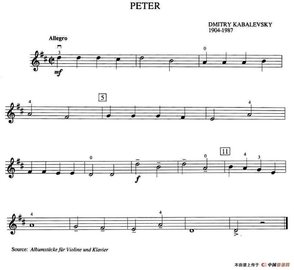 Dmitry Kabalevsky Peter（加拿大小提琴考级·预备级）