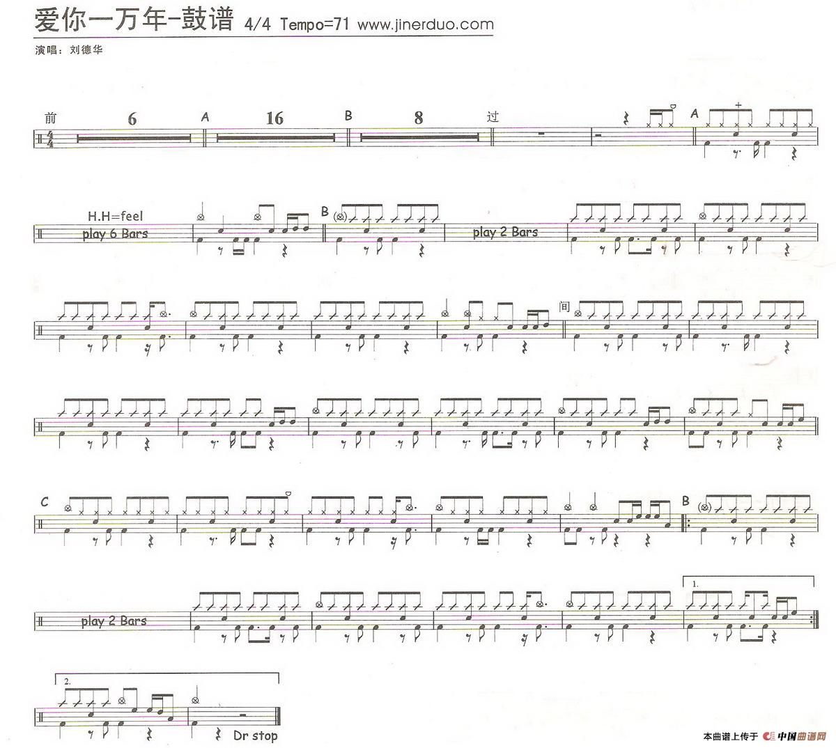 爱你一万年（刘德华演唱版）（架子鼓谱）