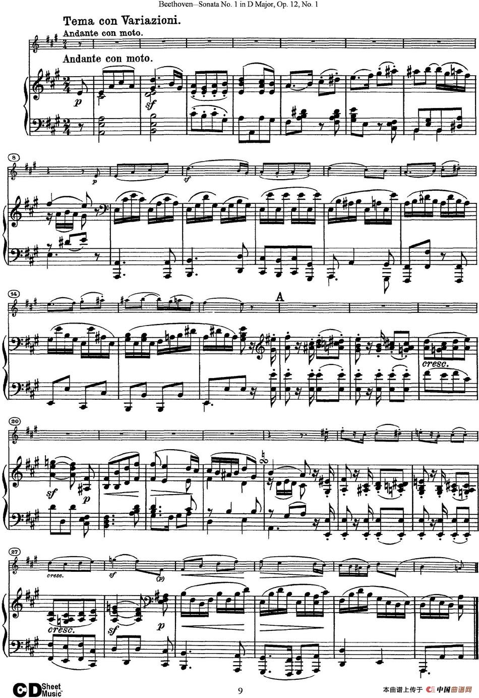 Violin Sonata No.1 in D Major Op.12 No.1（小提琴+钢琴伴奏