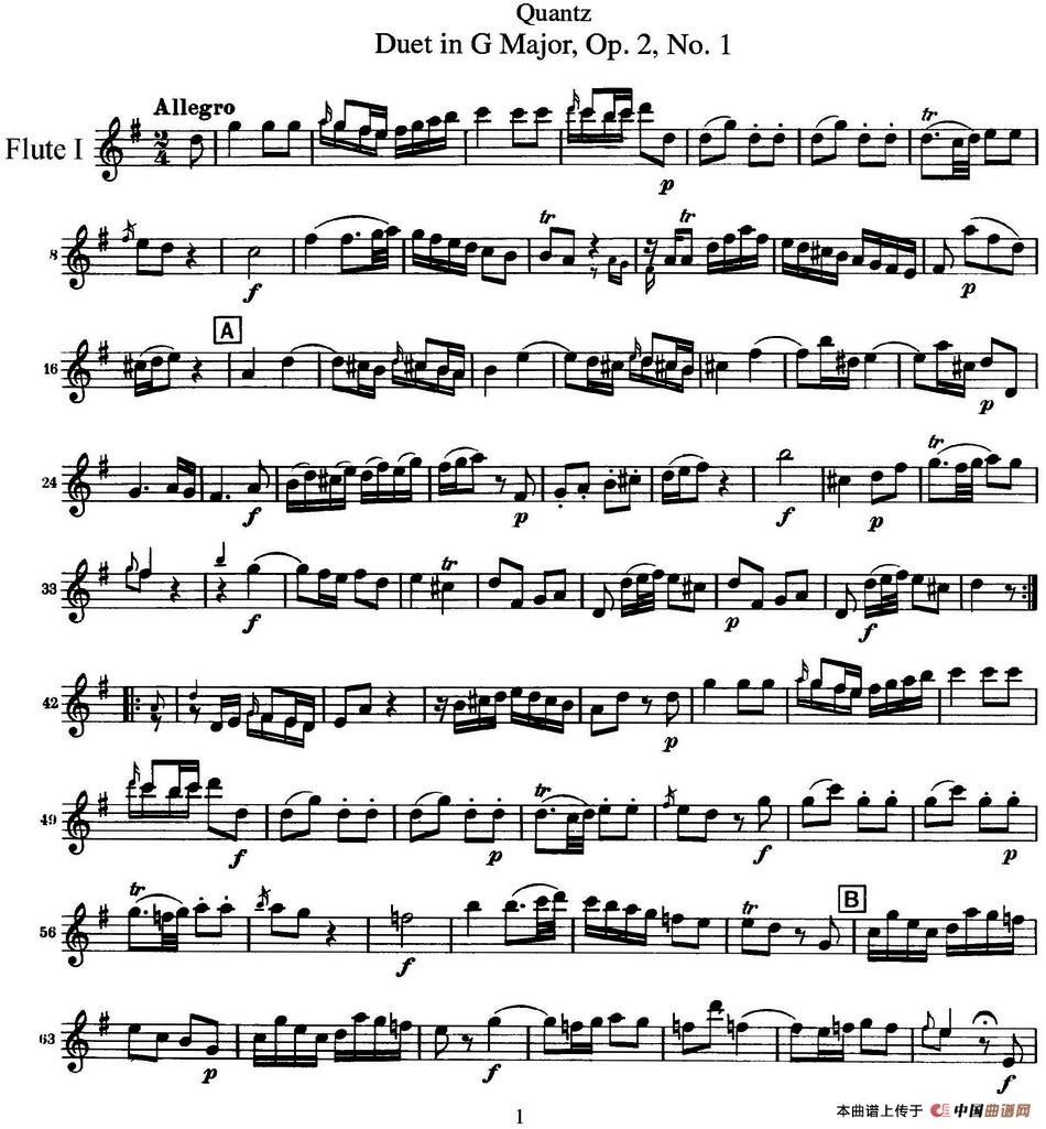 匡茨G大调长笛二重奏Op.2——Flute 1（No.1）
