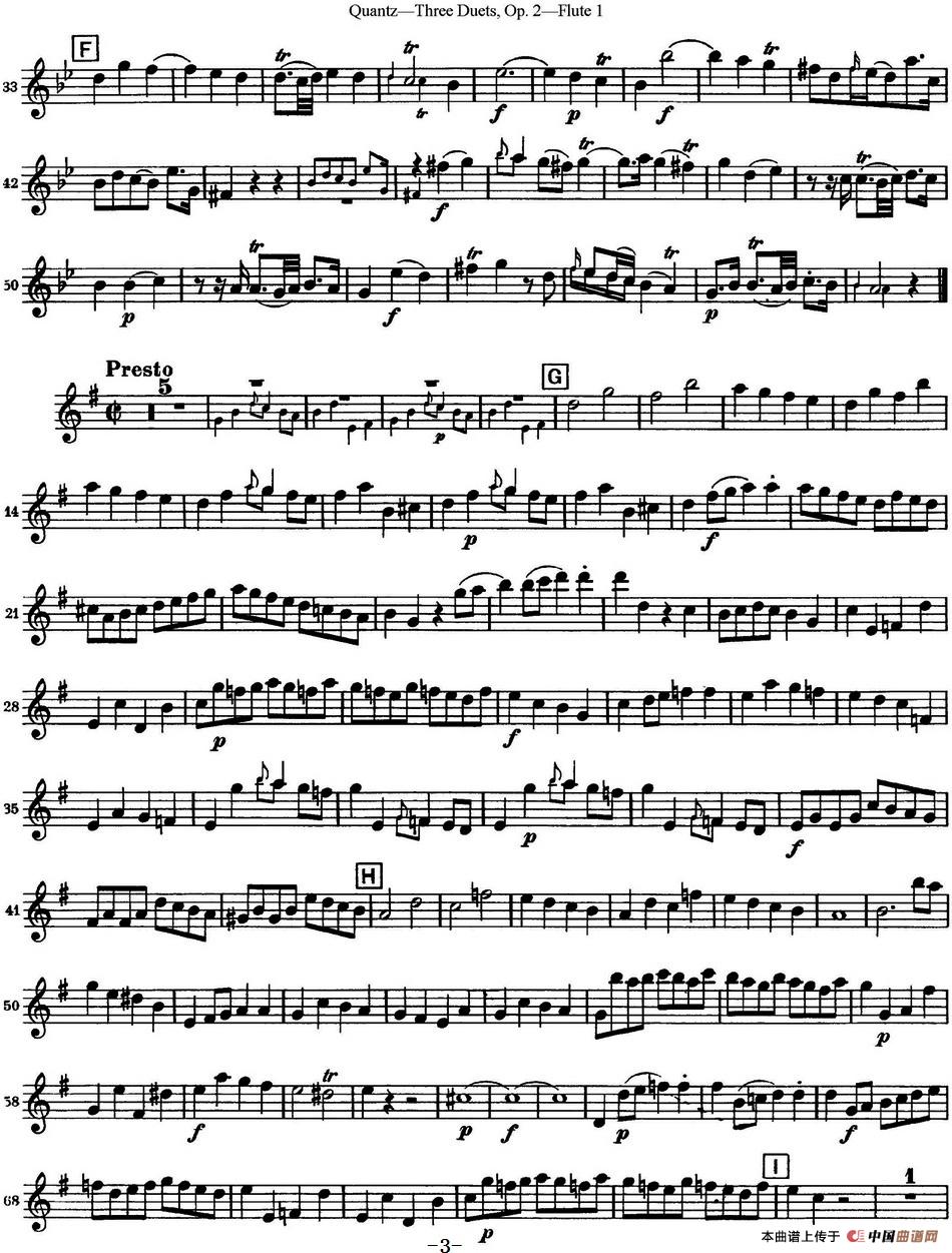 匡茨G大调长笛二重奏Op.2——Flute 1（No.1）