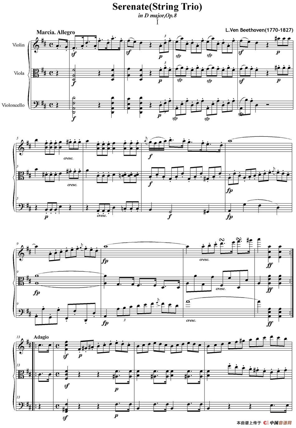 Serenate（String Trio）（D大调弦乐三重奏Op.8,I）