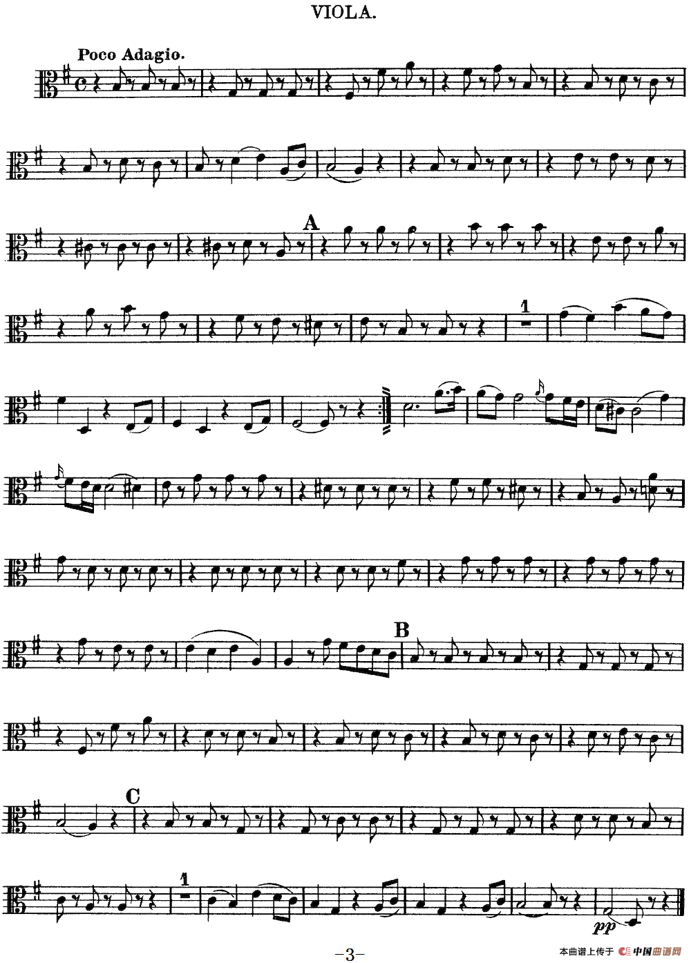 Mozart《Quartet No.10 in C Major,K.170》（Viola分谱）
