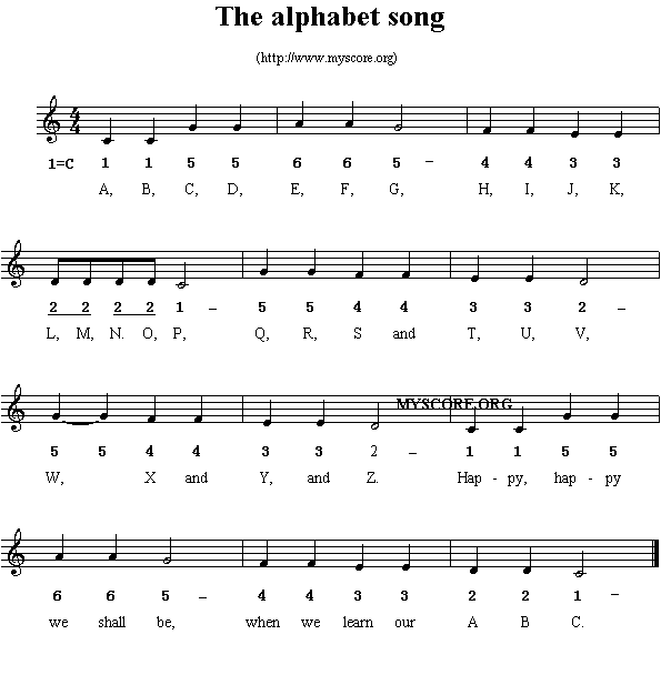 The alphabet song简谱