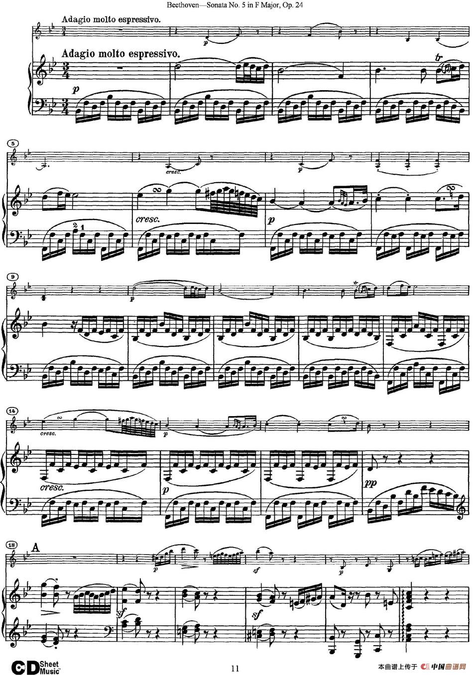 Violin Sonata No.5 in F Major Op.24（小提琴+钢琴伴奏）