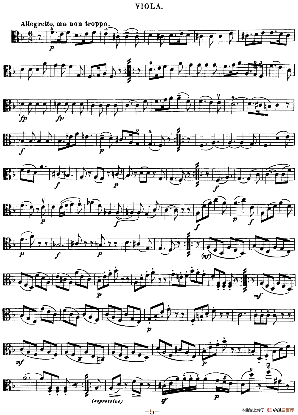Mozart《Quartet No.15 in D Minor,K.421》（Viola分谱）