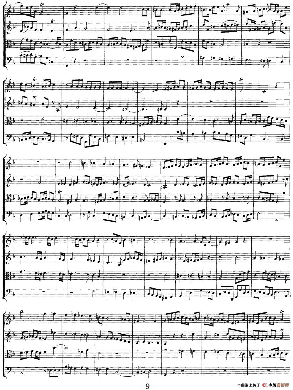 Mozart《Quartet No.13 in D Minor,K.173》（总谱）