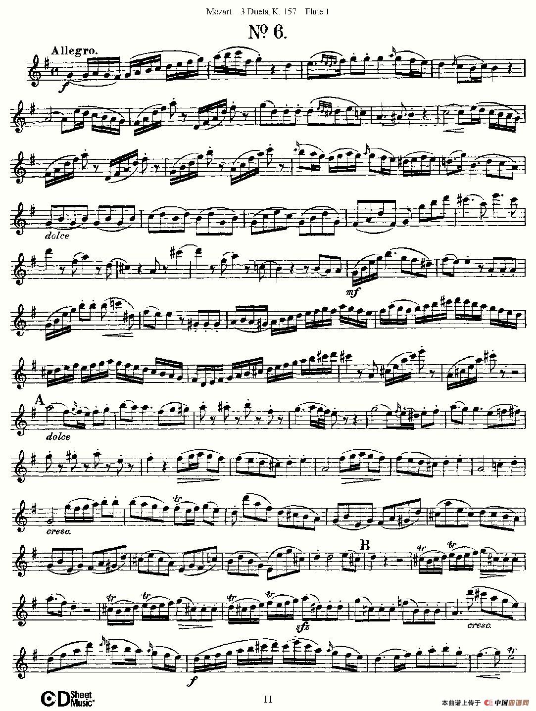 3 Duets K.157 之第一长笛（二重奏三首 K157号）