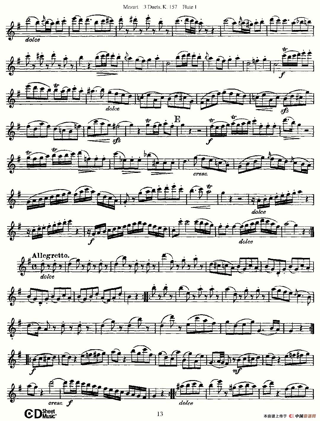 3 Duets K.157 之第一长笛（二重奏三首 K157号）