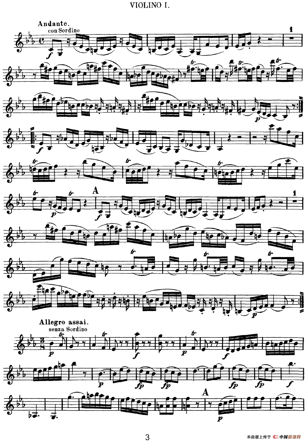 Mozart《Quartet No.11 in Eb Major,K.171》（Violin 1分谱）