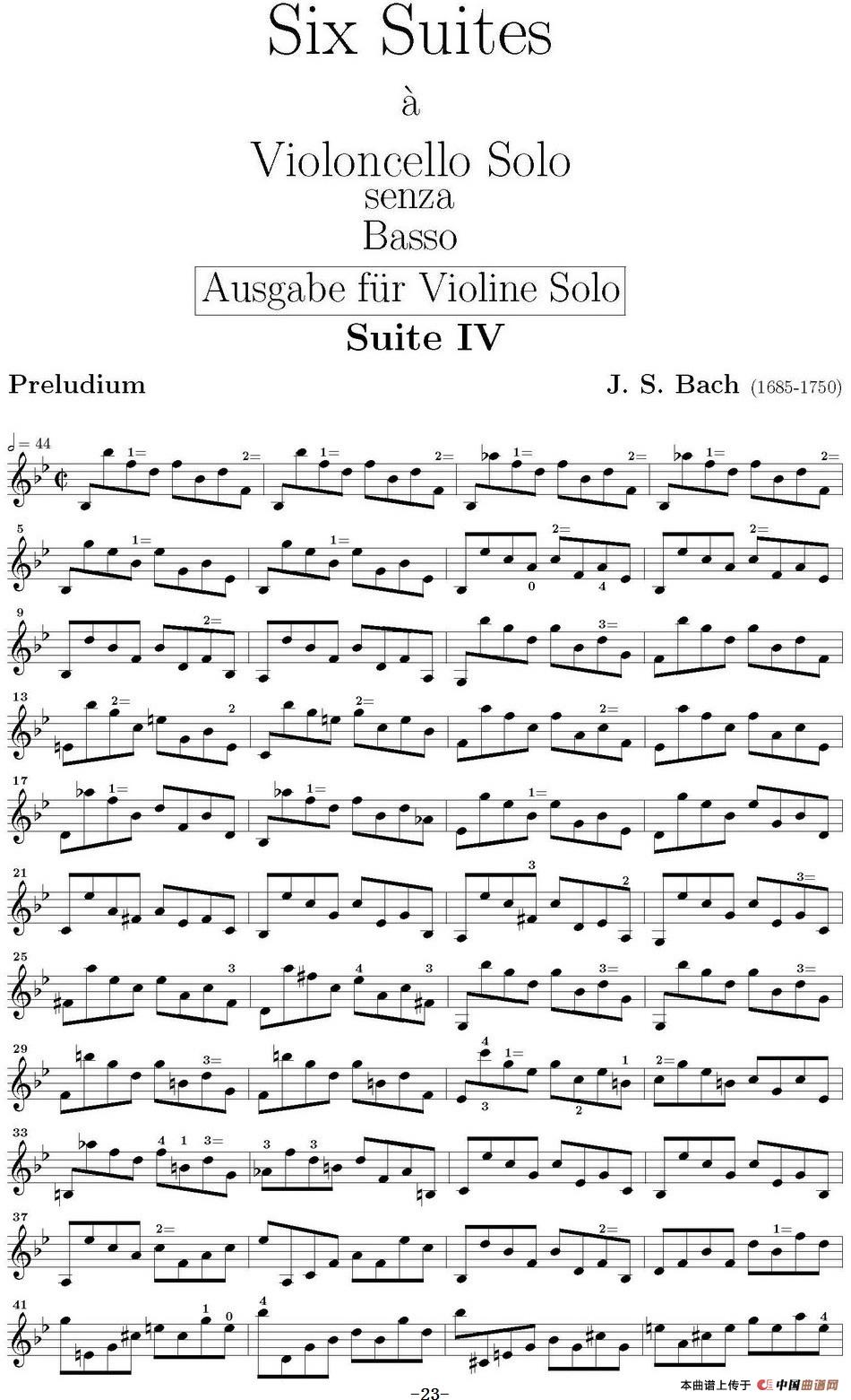 Six Suite Violincello Solo senza Basso（Suite IV）（6首无伴