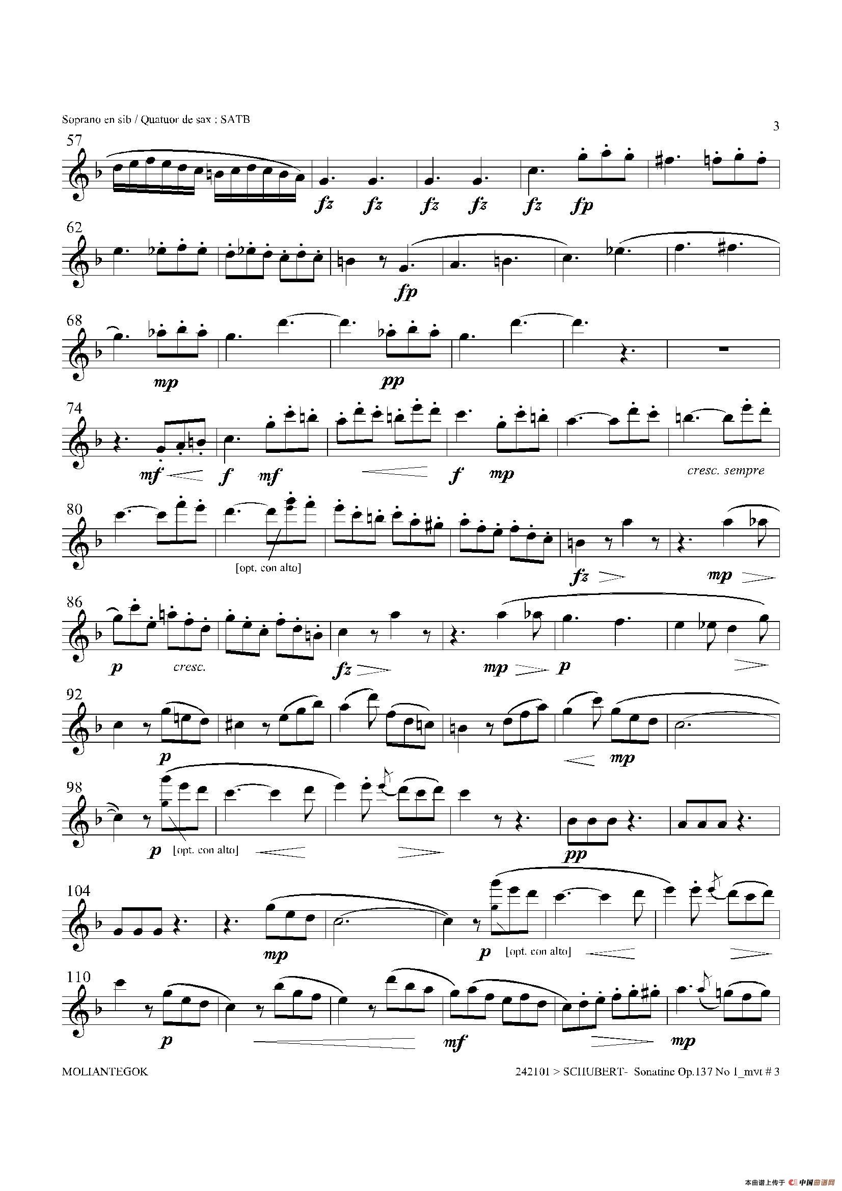 Sonatine Op.137 No 1（四重奏高音萨克斯分谱）