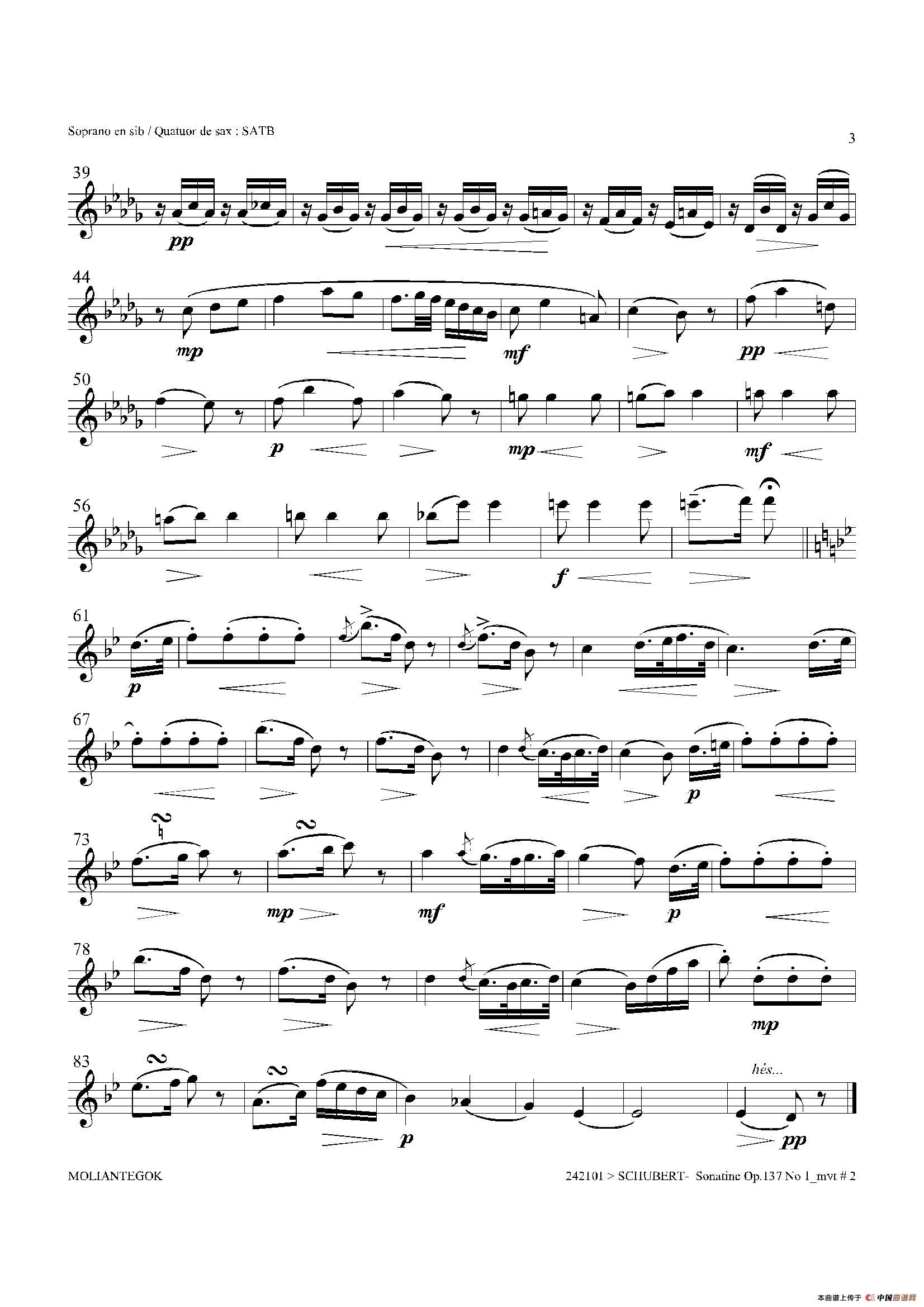Sonatine Op.137 No 1（四重奏高音萨克斯分谱）