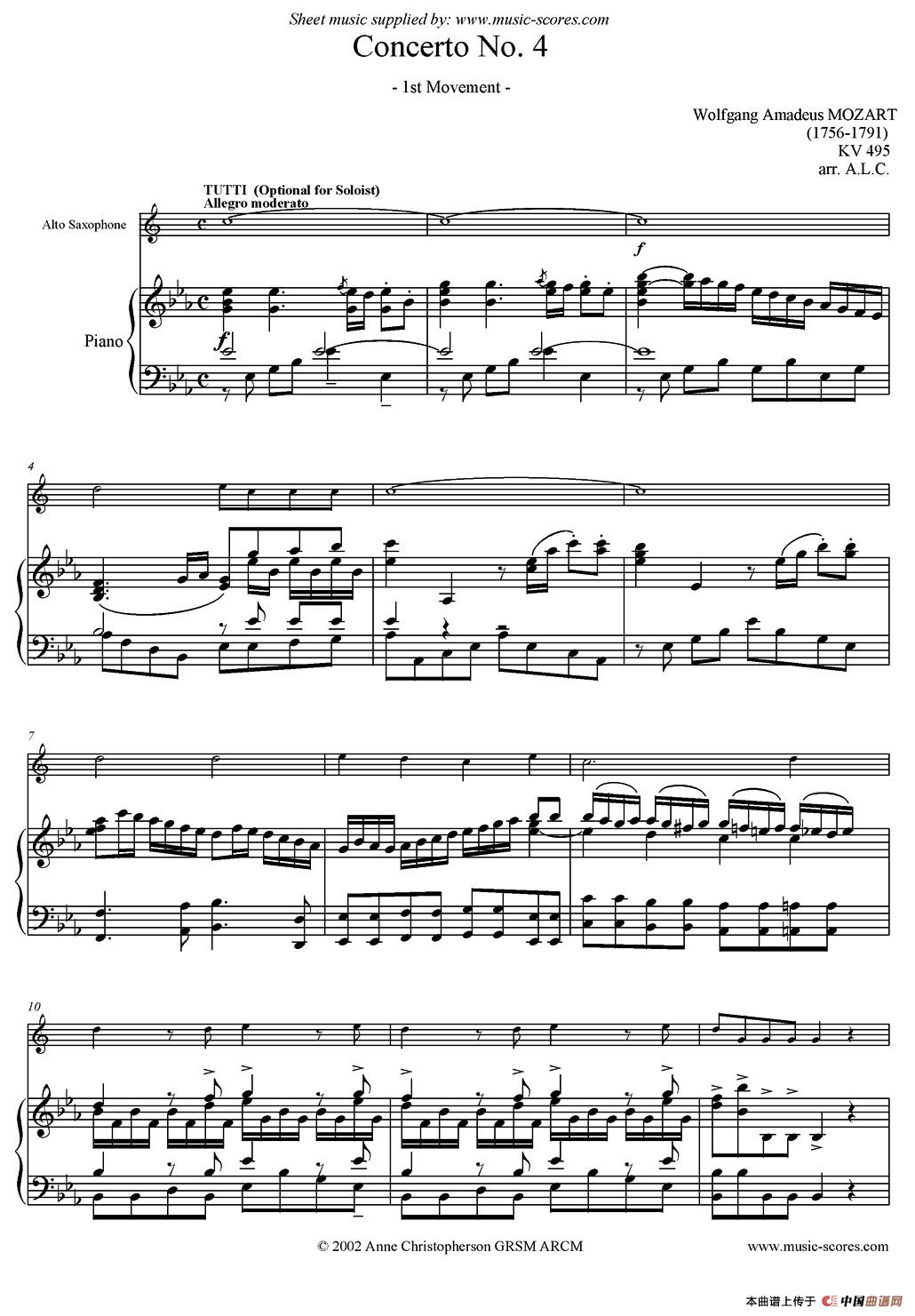 Mozart：Concerto KV495 No.4-1st（中音萨克斯+钢琴伴奏