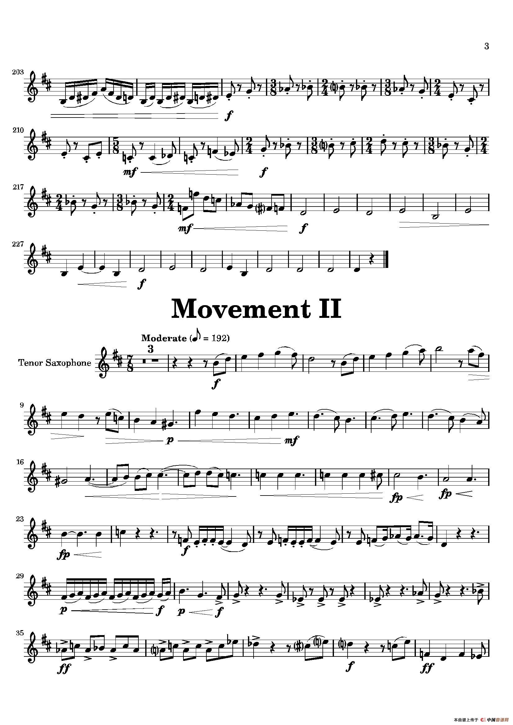Movement（四重奏次中音萨克斯分谱）