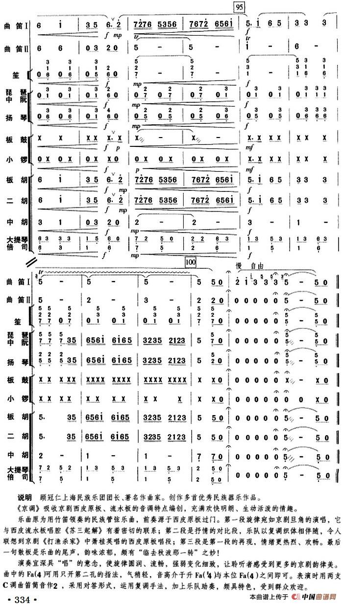 京调（曲笛二重奏+乐队伴奏总谱）