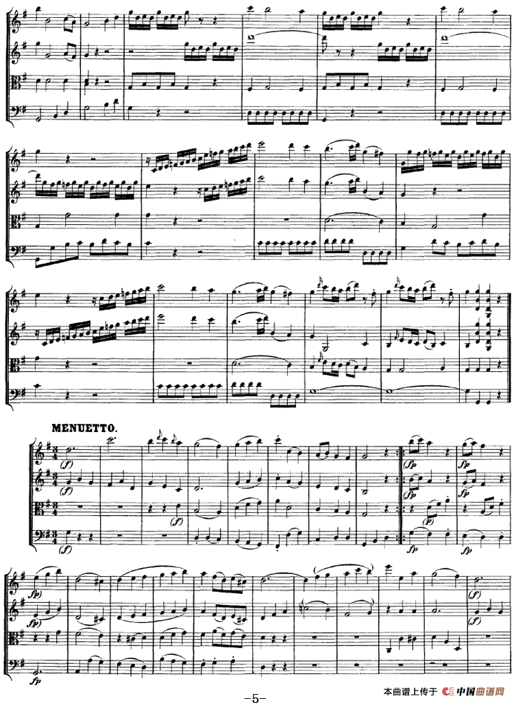 Mozart《Quartet No.1 in G Major,K.80》（总谱）