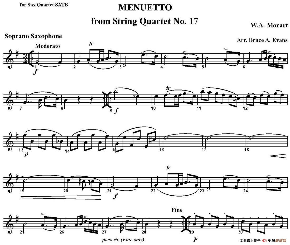 MENUETTO from String Quartet No.17（四重奏·高音萨克斯