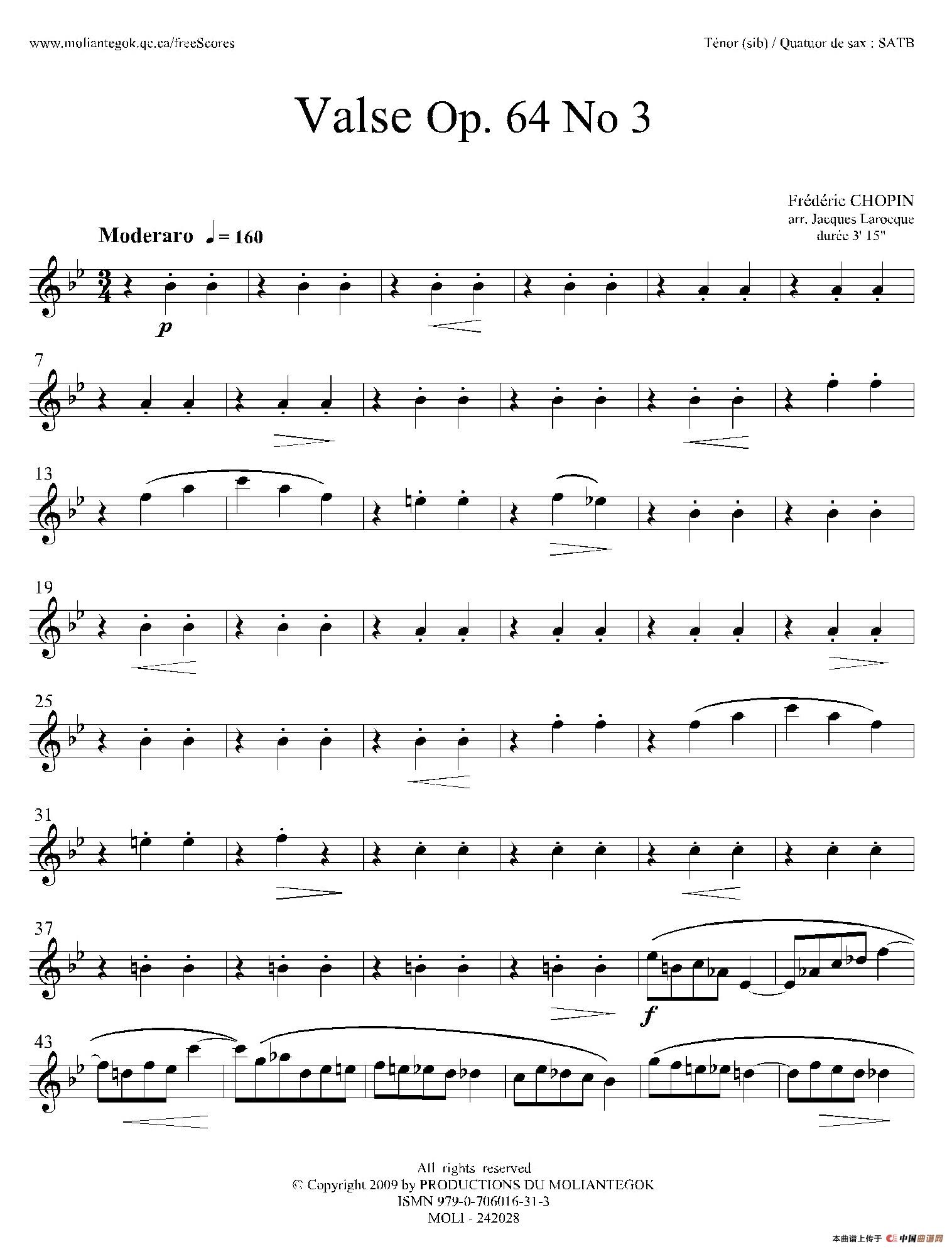 降A大调圆舞曲 Op.64 No.3（四重奏次中音萨克斯分