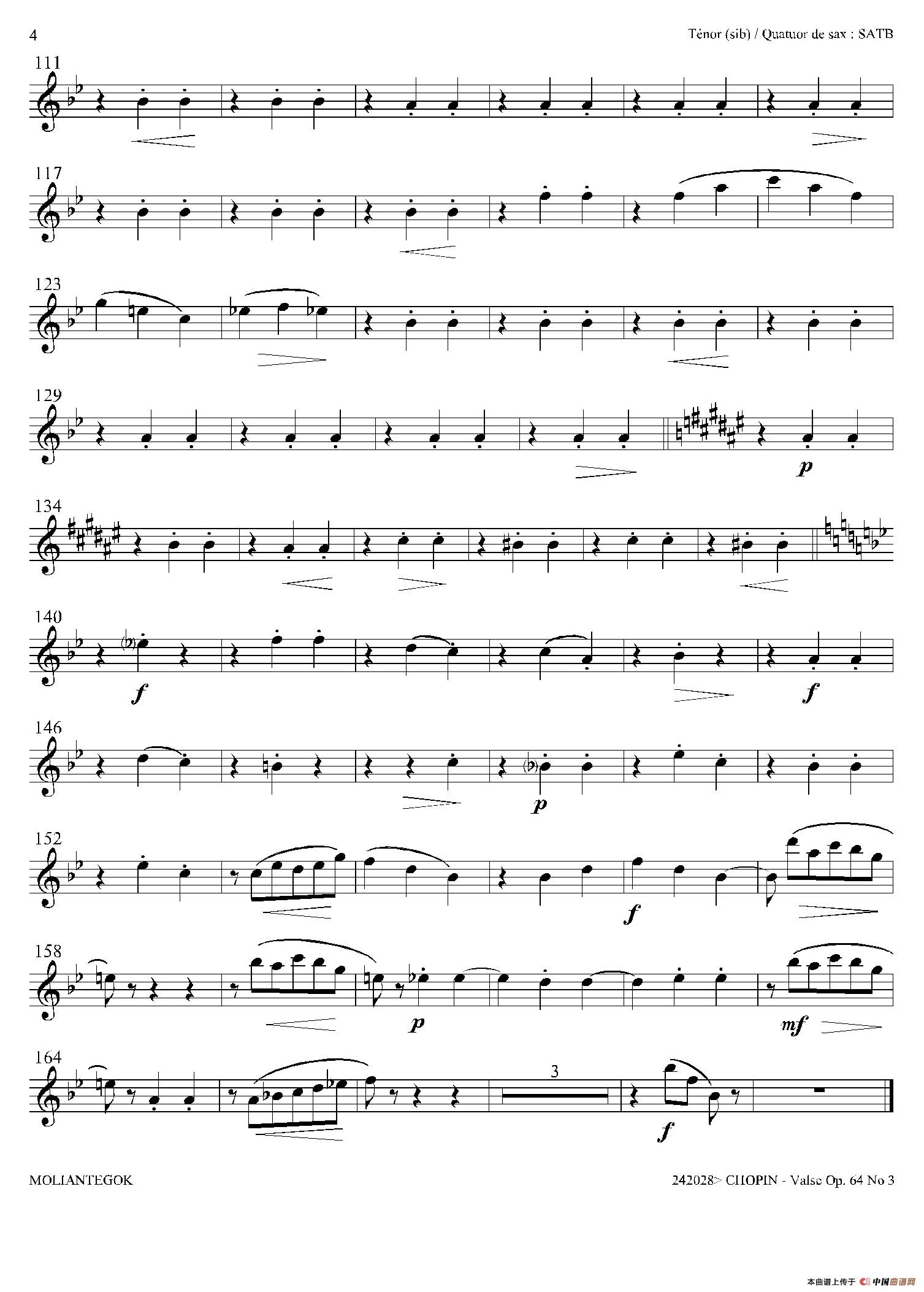 降A大调圆舞曲 Op.64 No.3（四重奏次中音萨克斯分
