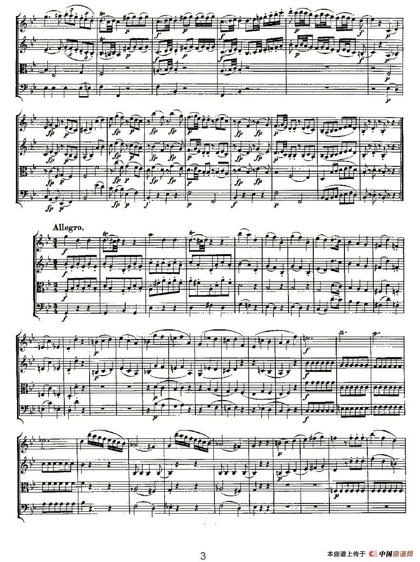 Quartet No. 6 in Bb Major, K. 159（降B大调第六弦乐四重