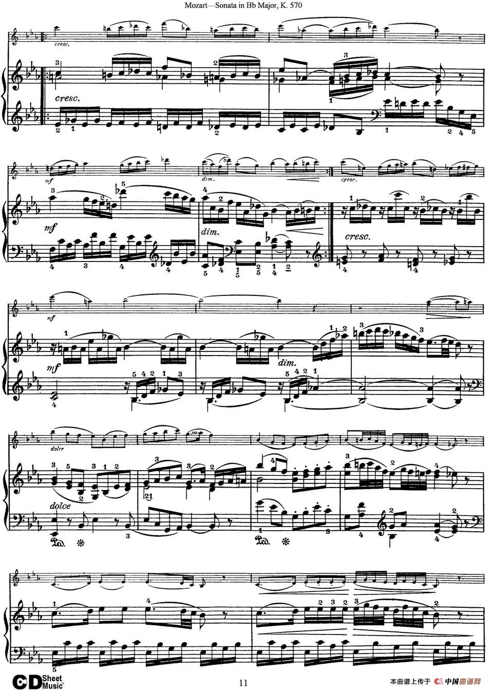 Violin Sonata in Bb Major K.570（小提琴+钢琴伴奏）