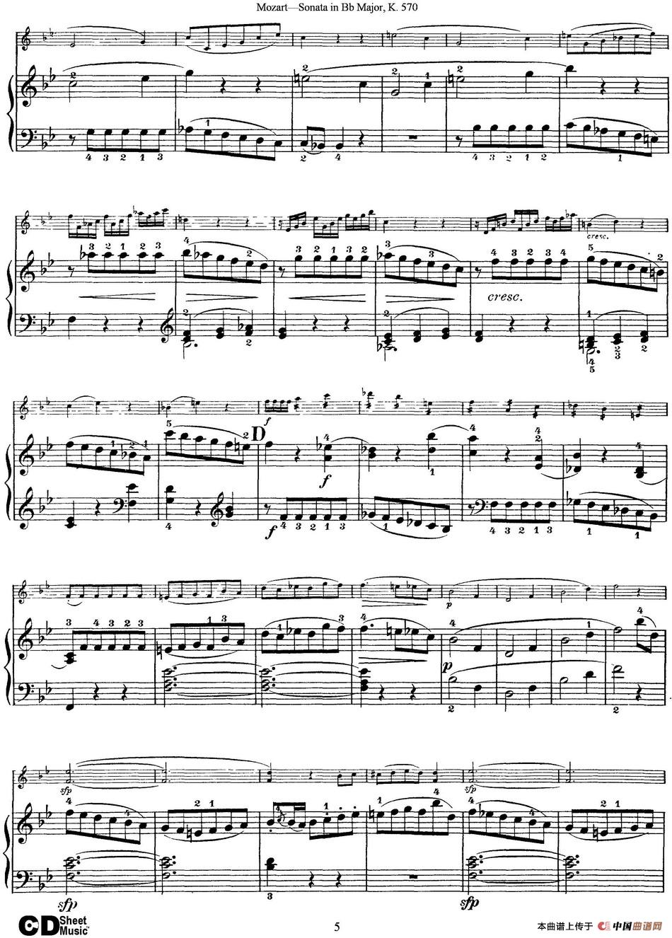 Violin Sonata in Bb Major K.570（小提琴+钢琴伴奏）