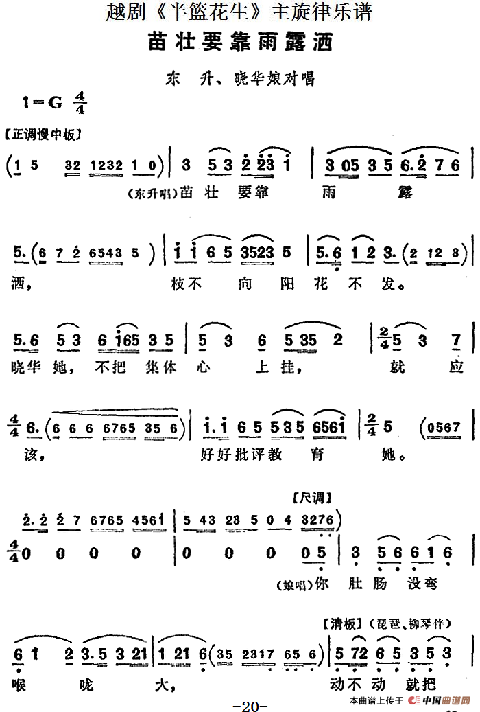 越剧《半篮花生》全剧主旋律乐谱：苗壮要靠雨