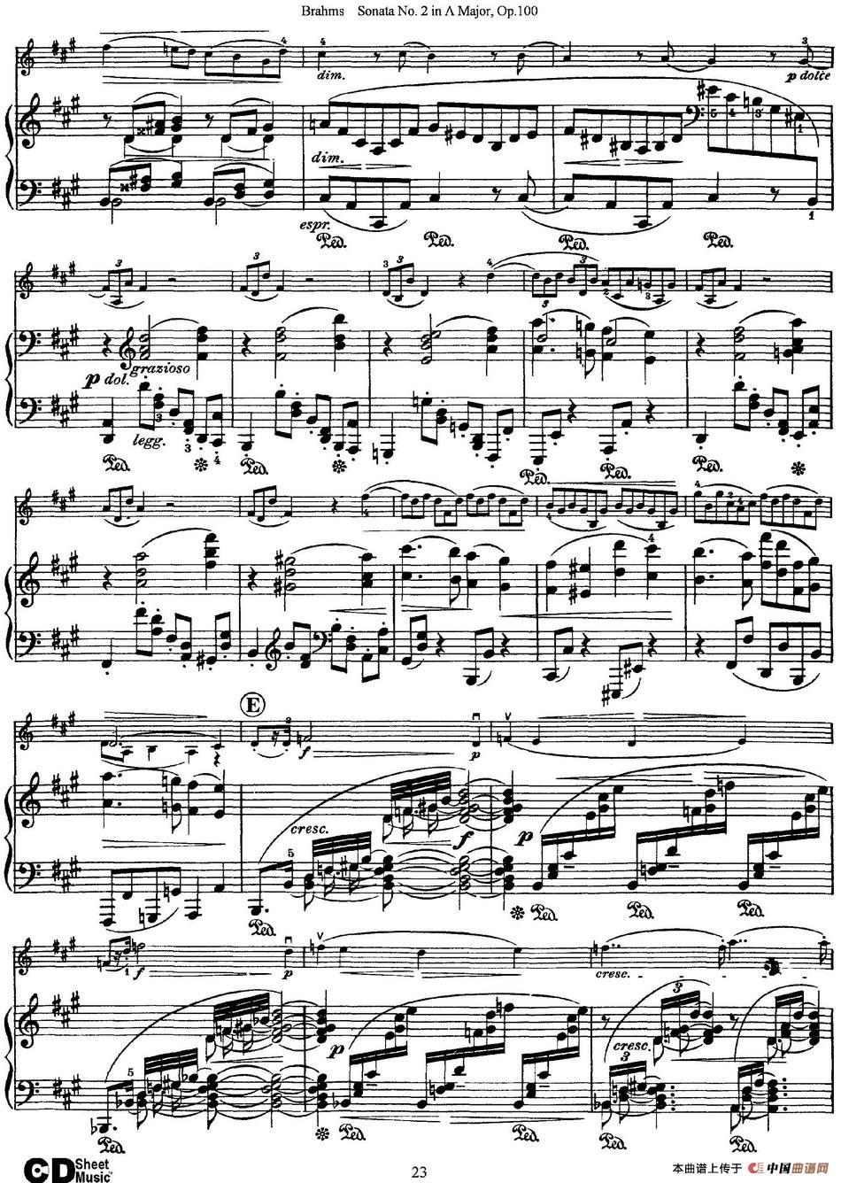 Violin Sonata No.2 in A Major Op.100（小提琴+钢琴伴奏）