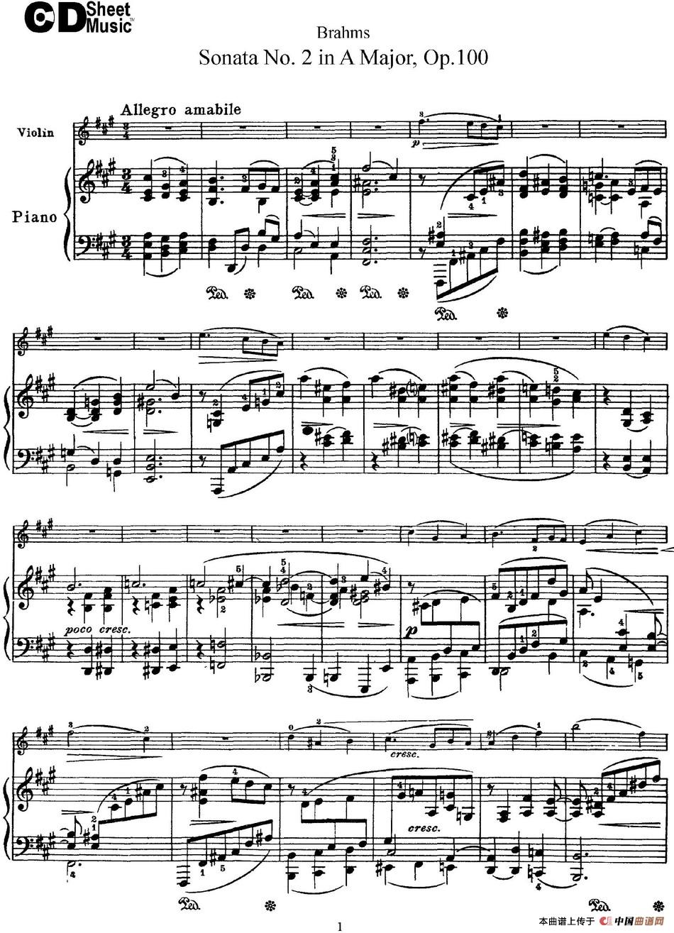 Violin Sonata No.2 in A Major Op.100（小提琴+钢琴伴奏）