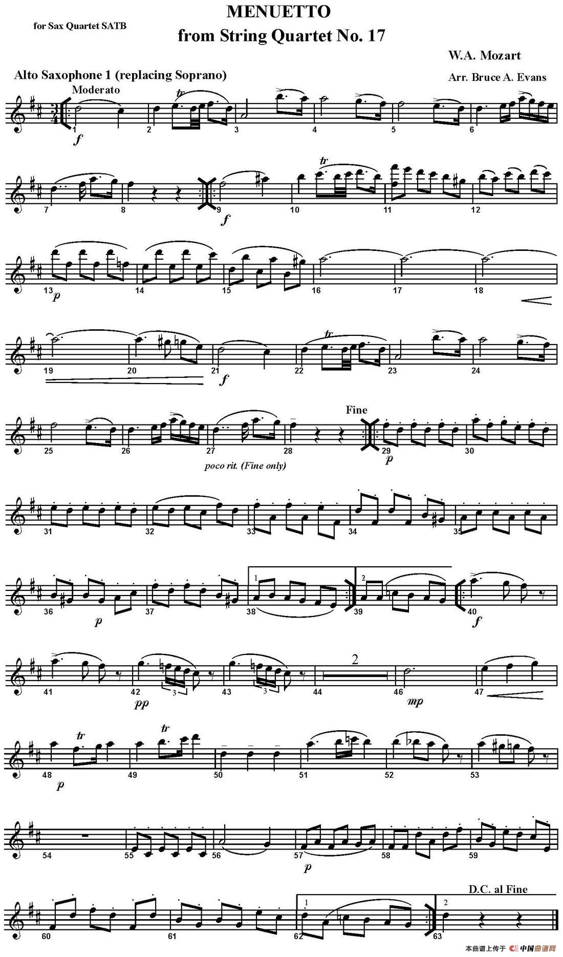 MENUETTO from String Quartet No.17（四重奏·中音萨克斯