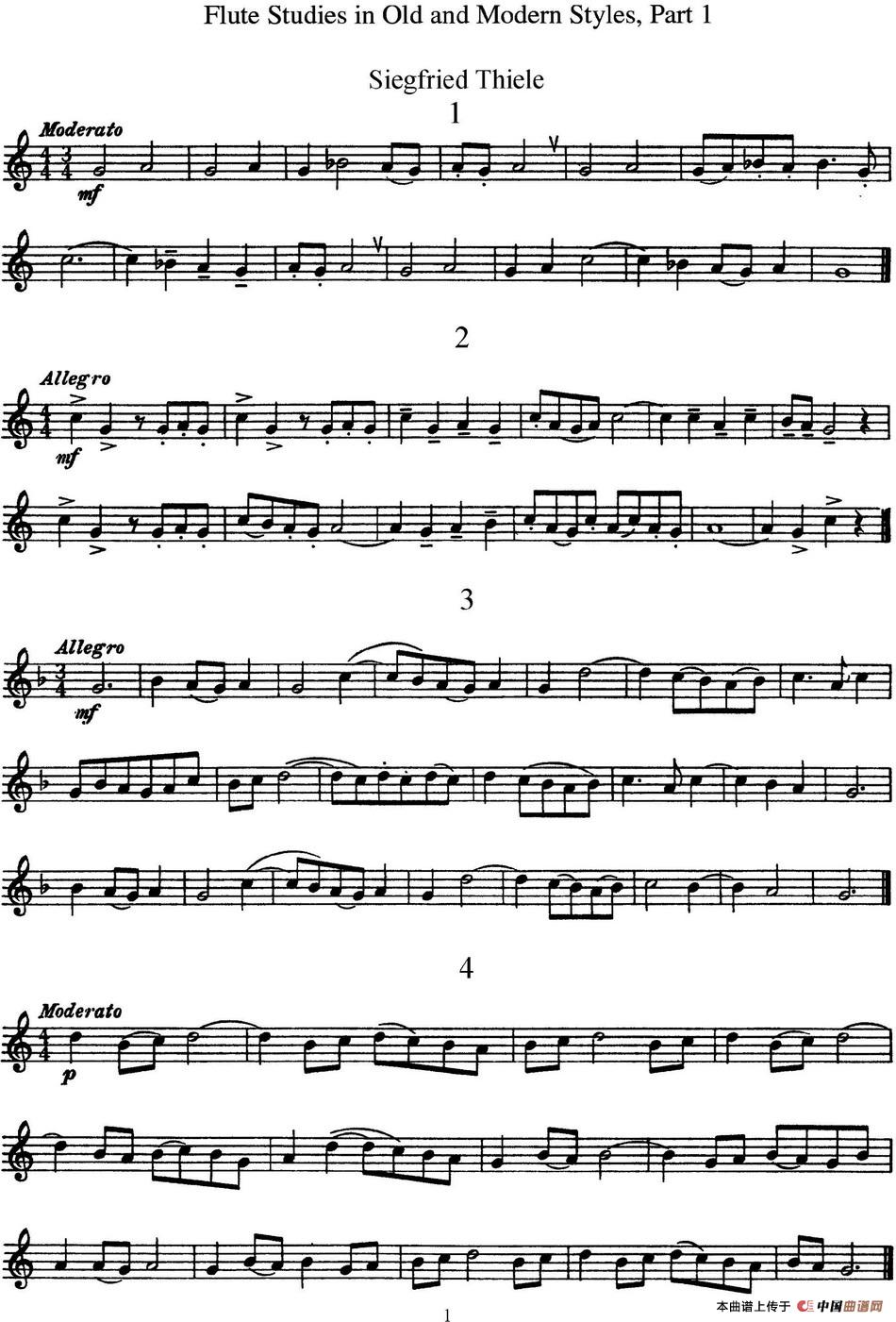 斯勒新老风格长笛练习重奏曲（第一部分）（N
