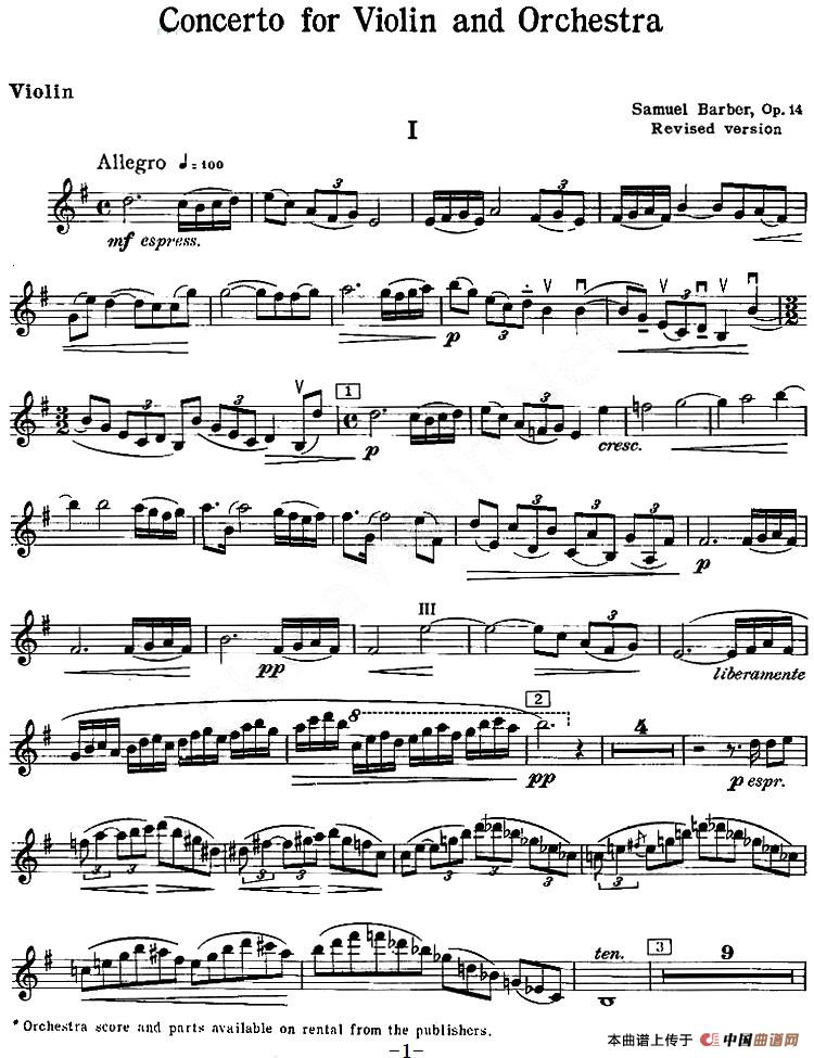 CONCERTO FOR VIOLIN AND ORCHESTRA Op.14（小提琴和交响乐