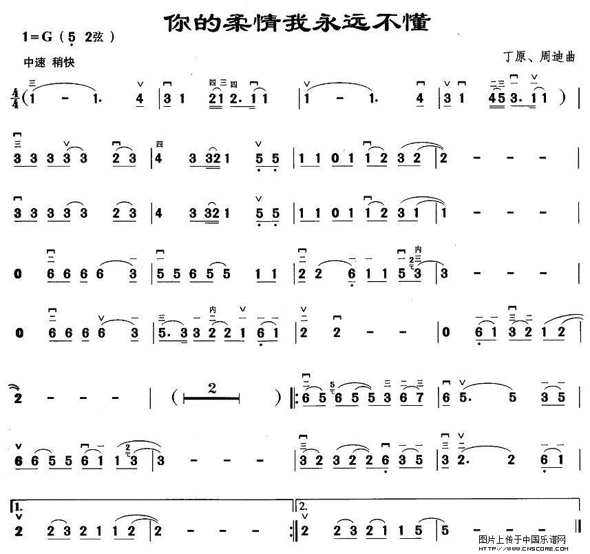 曲谱名：你的柔情我永远不懂二胡谱