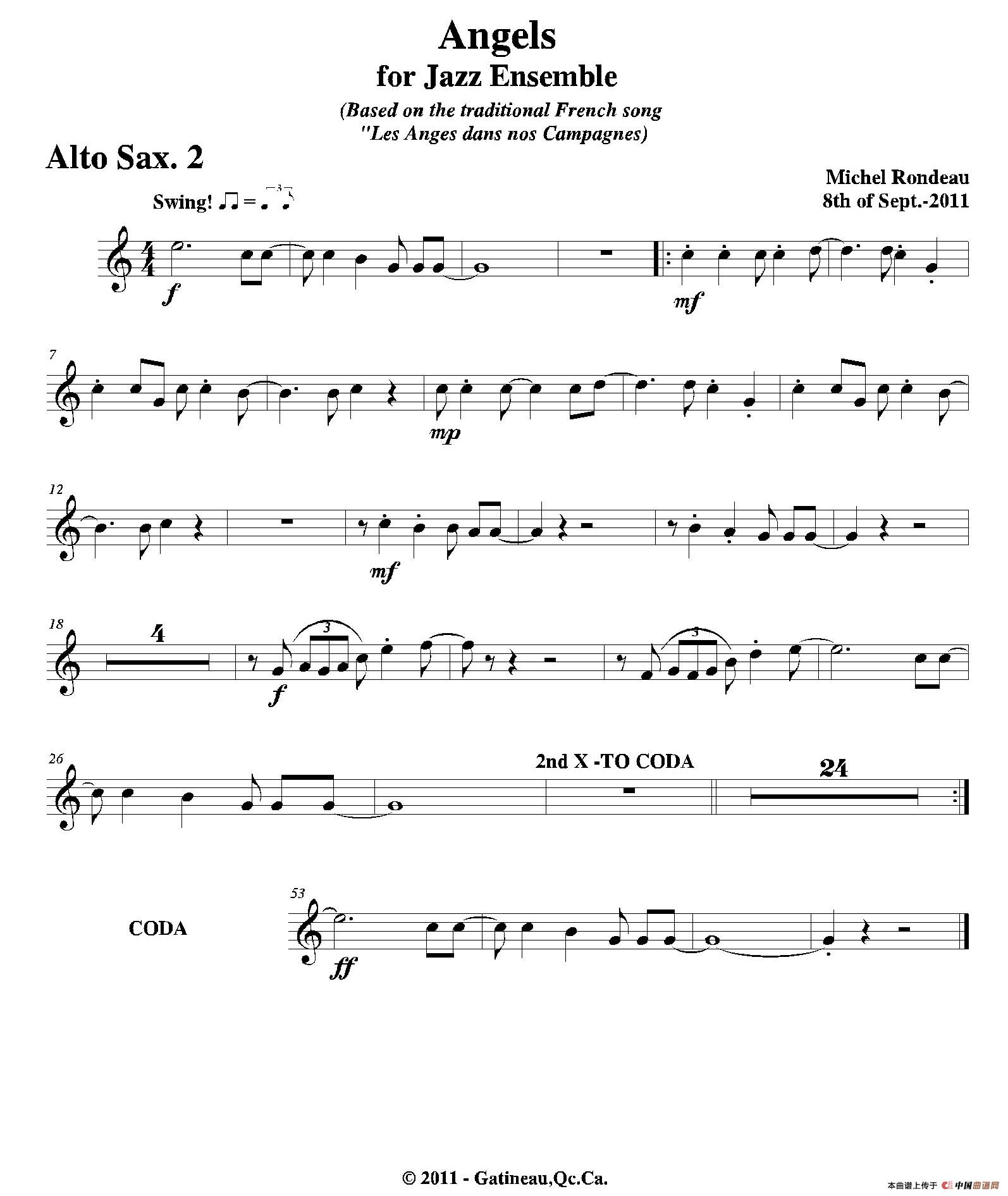 Angels for Jazz Ensemble（第二中音萨克斯分谱）