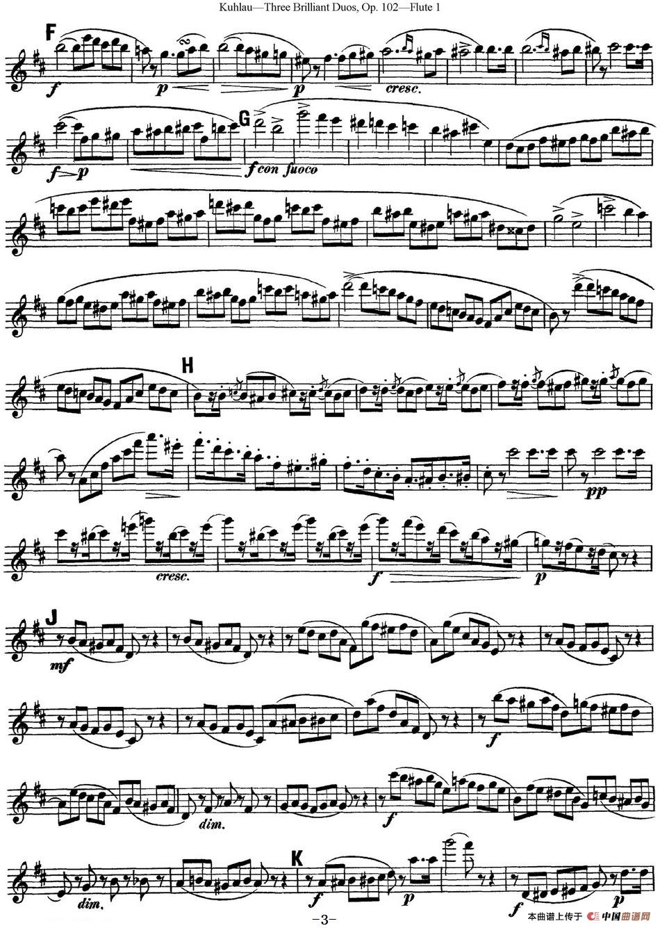 库劳长笛二重奏练习三段OP.102——Flute 1（NO.1）