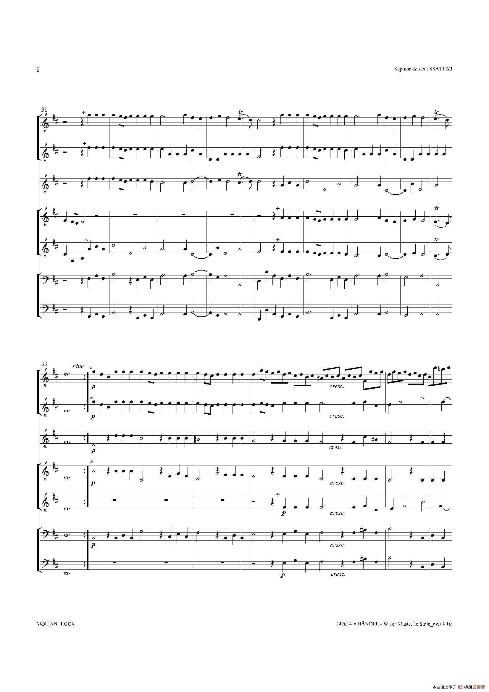 Water Music（HWV.349 No.2）（萨克斯合奏总谱）