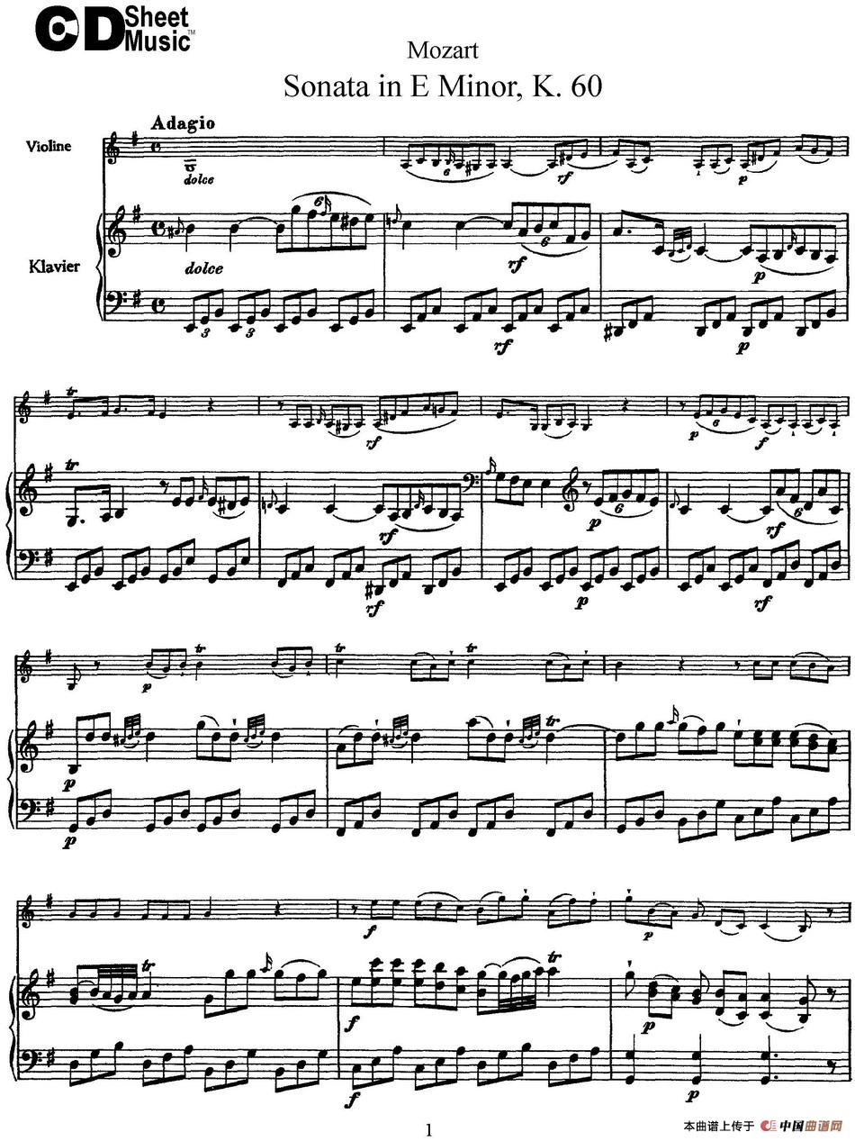 Violin Sonata in E Minor K.60（小提琴+钢琴伴奏）