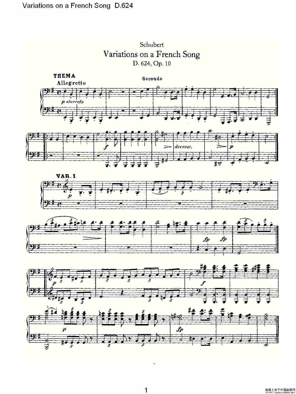 Variations on a French Song D.624（法国歌曲变鸣曲 D.6