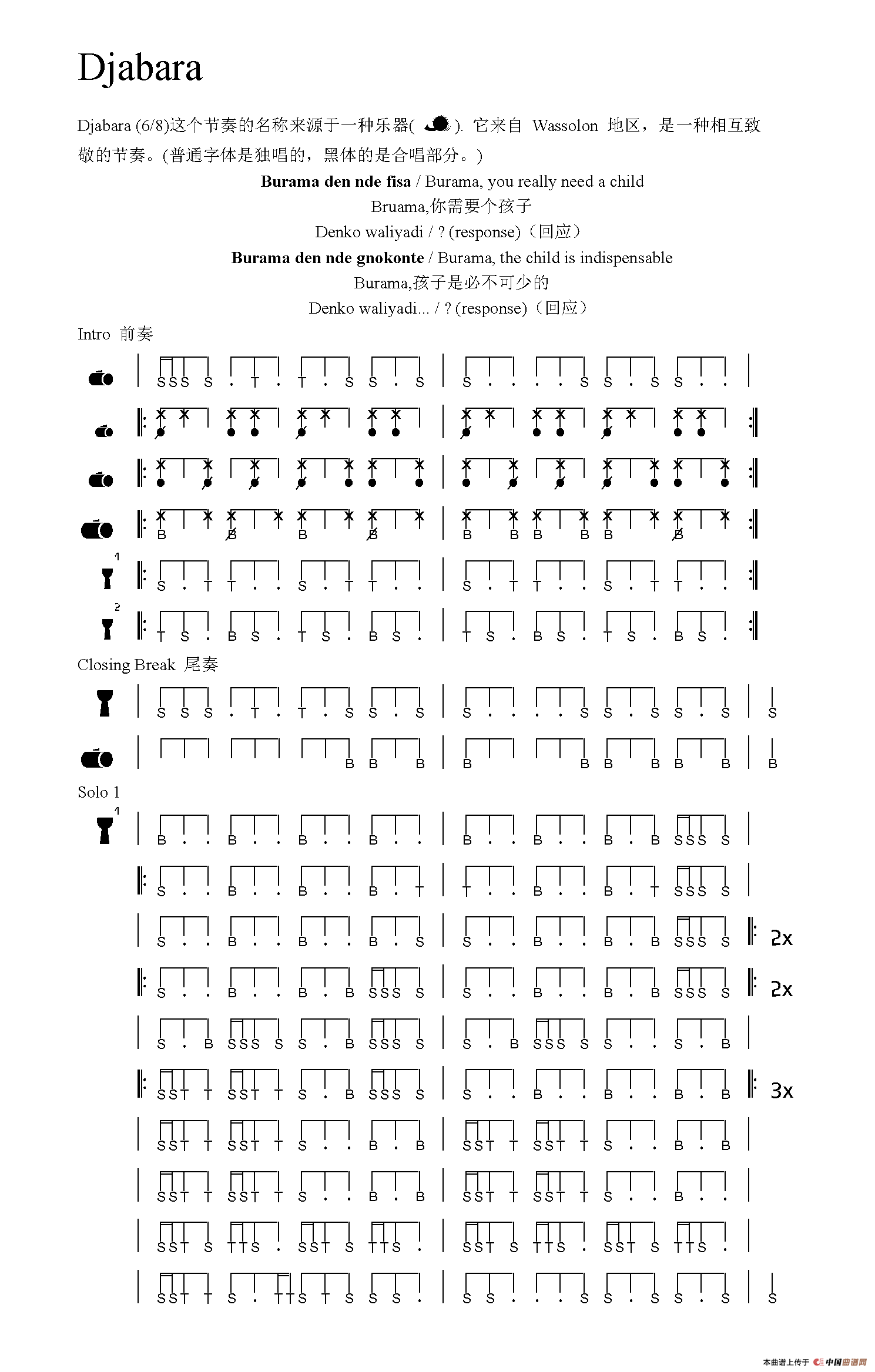 Djabara（非洲手鼓谱）