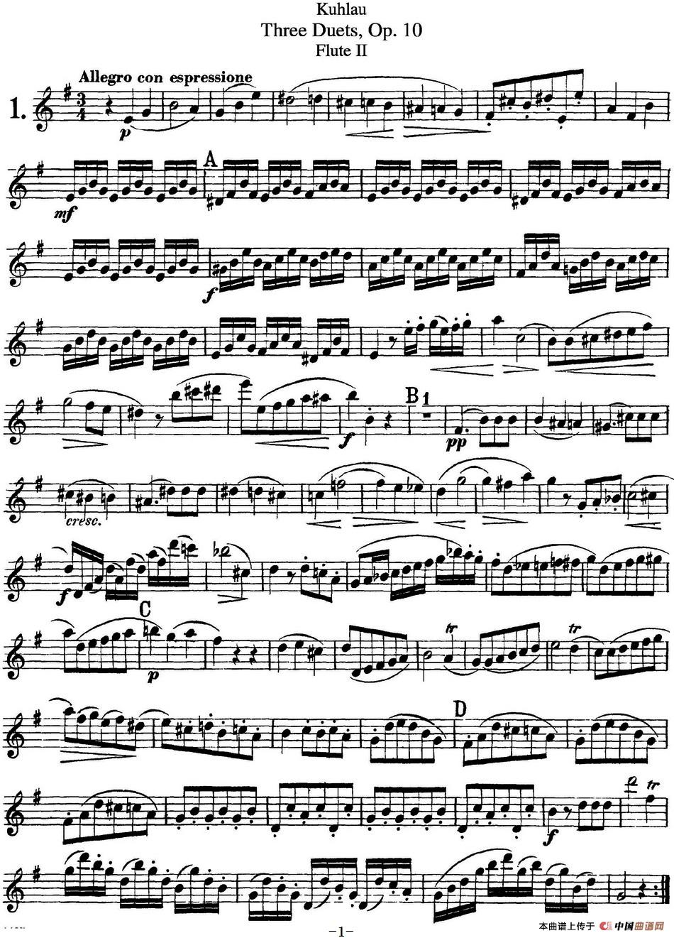 库劳长笛二重奏练习曲Op.10——Flute 2（No.1）