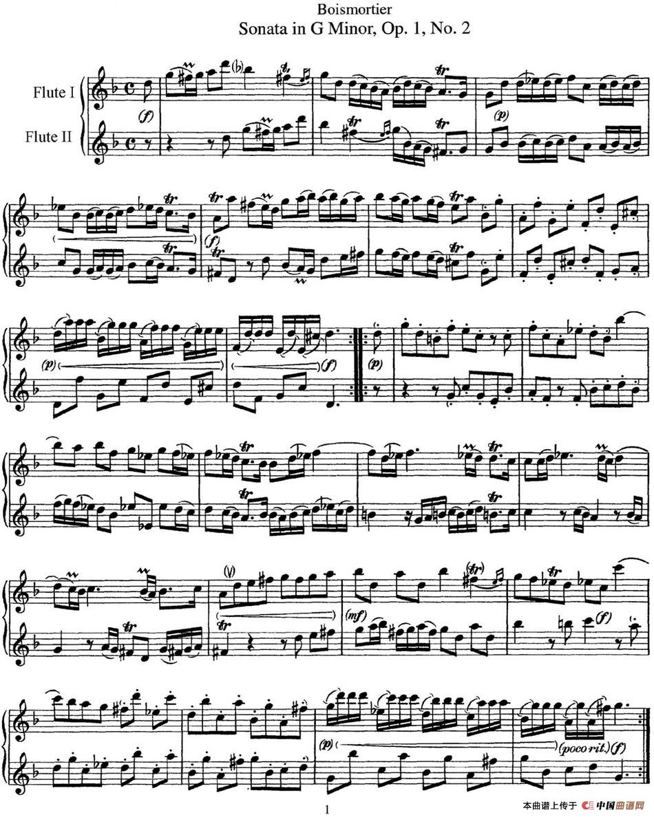 G大调双长笛奏鸣曲作品1号之2（Sonata in G Major O